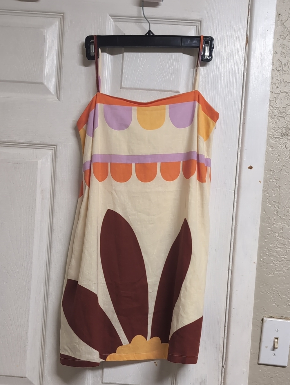 Girls' Cream Floral Print Sundress with Orange & Purple Accents